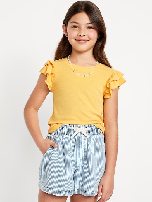 View large product image 1 of 3. Fitted Short-Sleeve Ruffle-Trim Ribbed Top for Girls