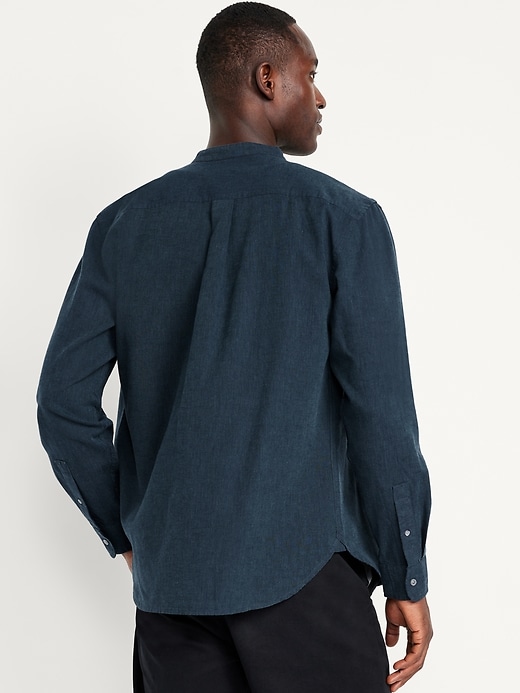 Image number 8 showing, Banded-Collar Linen-Blend Shirt