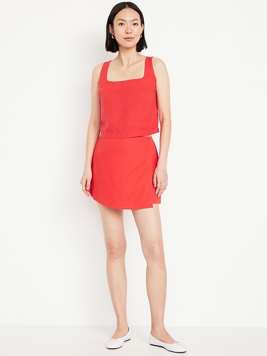 Image number 1 showing, High-Waisted Faux-Wrap Linen-Blend Mini Skort