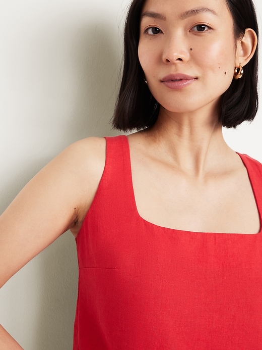 Image number 4 showing, Square-Neck Linen-Blend Crop Tank Top