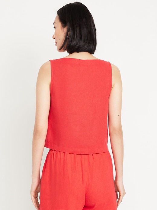 Image number 7 showing, Square-Neck Linen-Blend Crop Tank Top