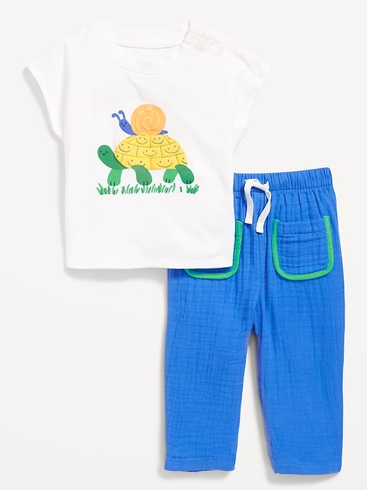 View large product image 1 of 1. Short-Sleeve Graphic T-Shirt and Pants Set for Baby