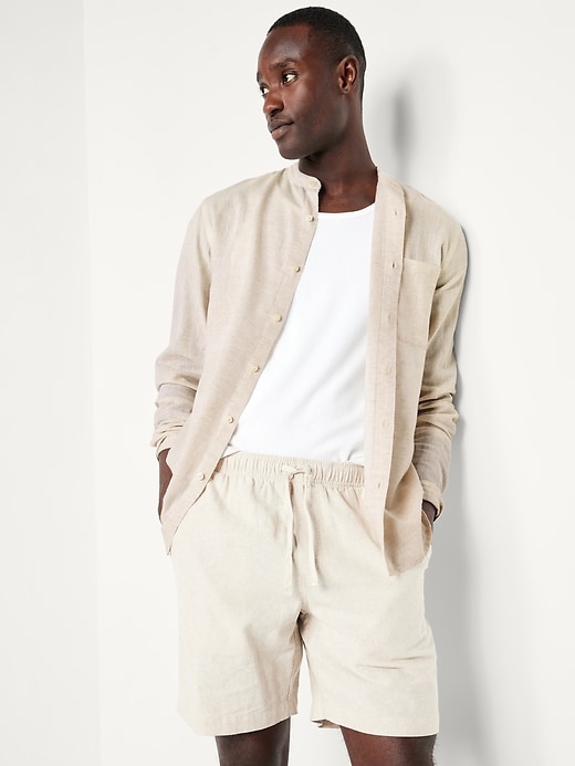 Image number 3 showing, Banded-Collar Linen-Blend Shirt