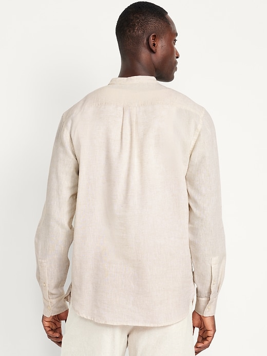 Image number 8 showing, Banded-Collar Linen-Blend Shirt