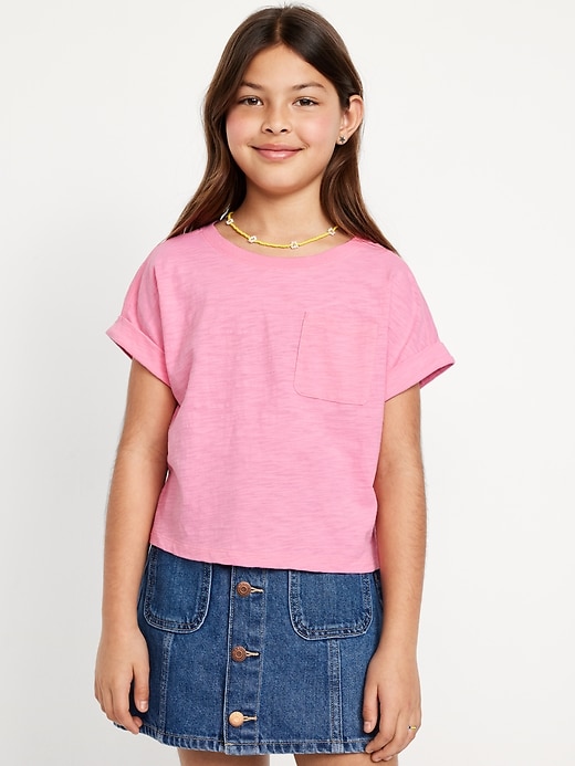 View large product image 1 of 4. Short-Sleeve Slub-Knit Pocket T-Shirt for Girls