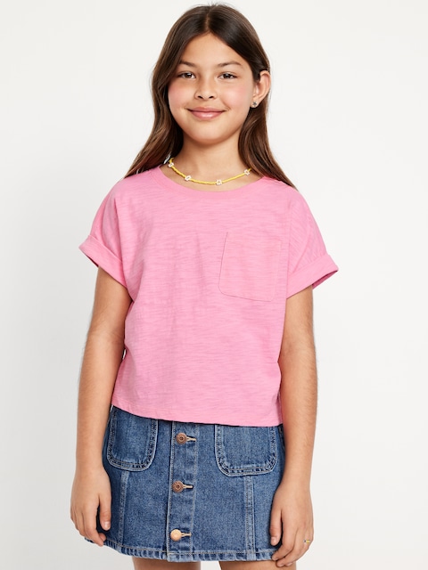 Short-Sleeve Slub-Knit Pocket T-Shirt for Girls