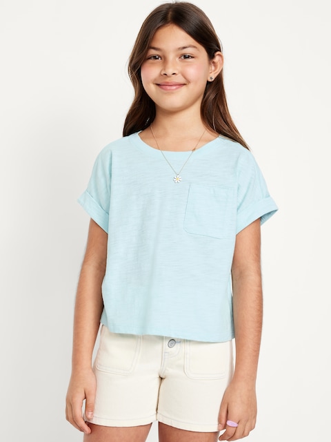 Short-Sleeve Slub-Knit Pocket T-Shirt for Girls