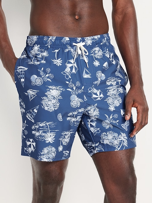 Image number 1 showing, Printed Swim Trunks -- 7-inch inseam