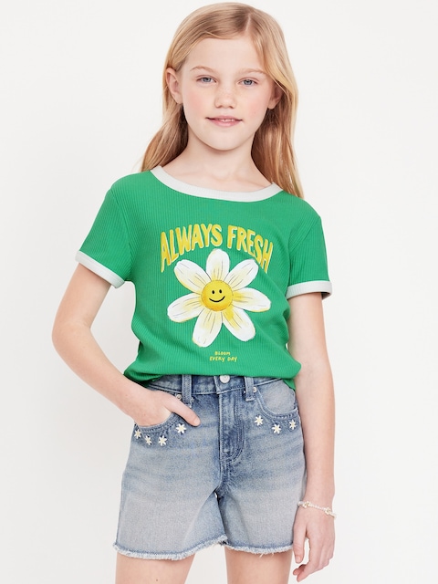 Fitted Ribbed Graphic T-Shirt for Girls