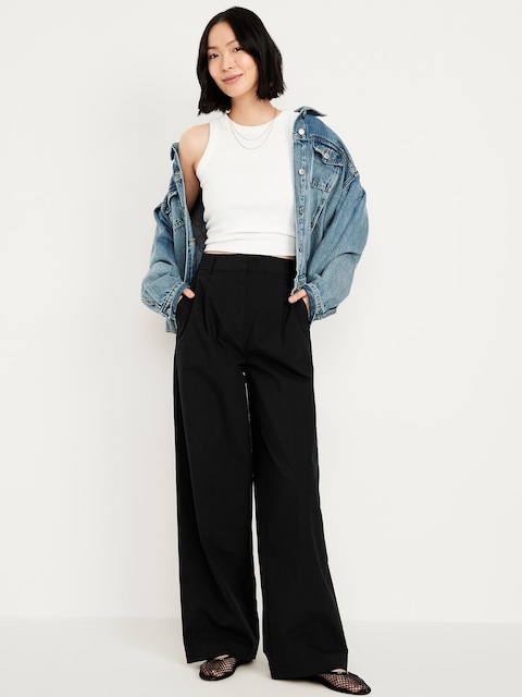 Pantalon de tailleur Taylor à jambe large en popeline à taille très haute