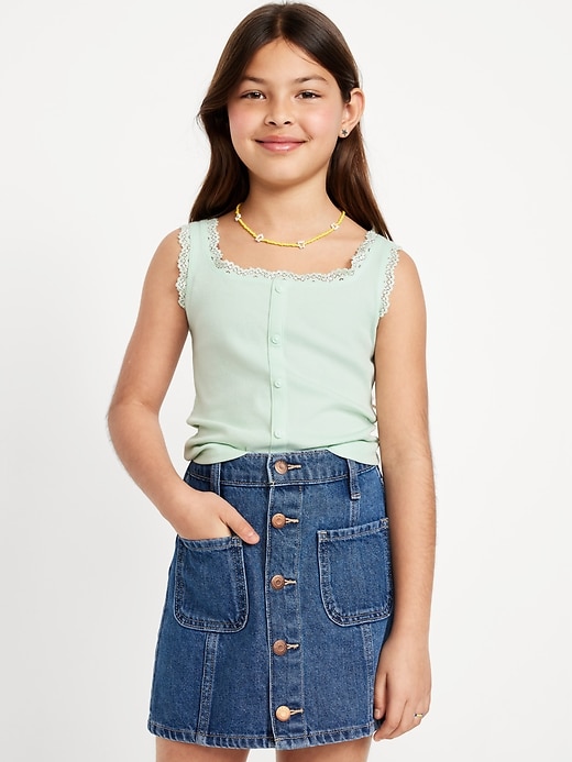 View large product image 1 of 3. Fitted Button-Front Ribbed Tank Top for Girls