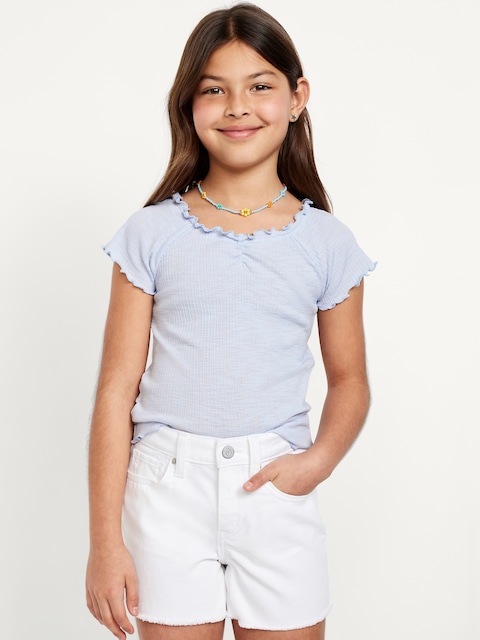 Fitted Ribbed Ruffle-Trim Top for Girls