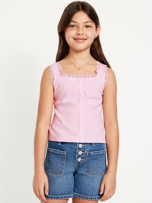 View large product image 1 of 3. Fitted Button-Front Ribbed Tank Top for Girls