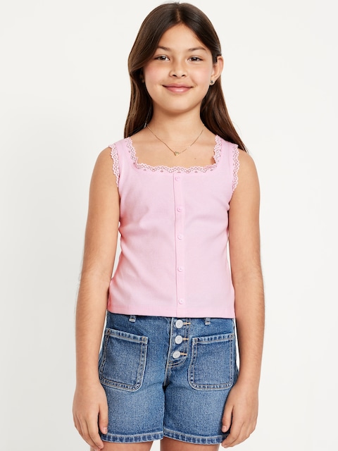 Fitted Button-Front Ribbed Tank Top for Girls