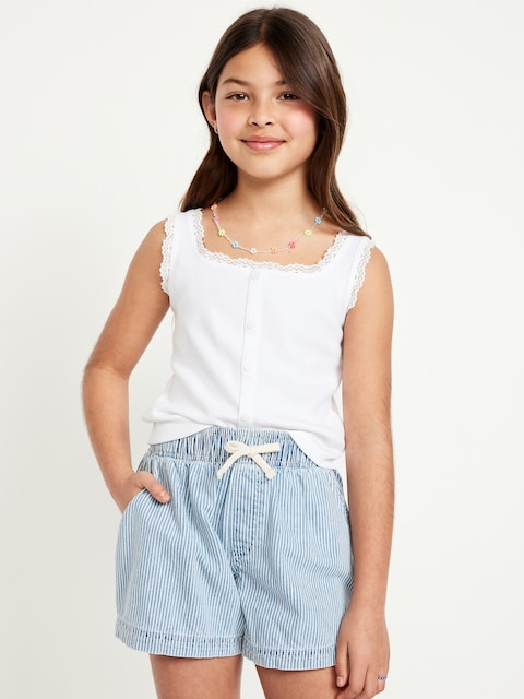 Fitted Button-Front Ribbed Tank Top for Girls