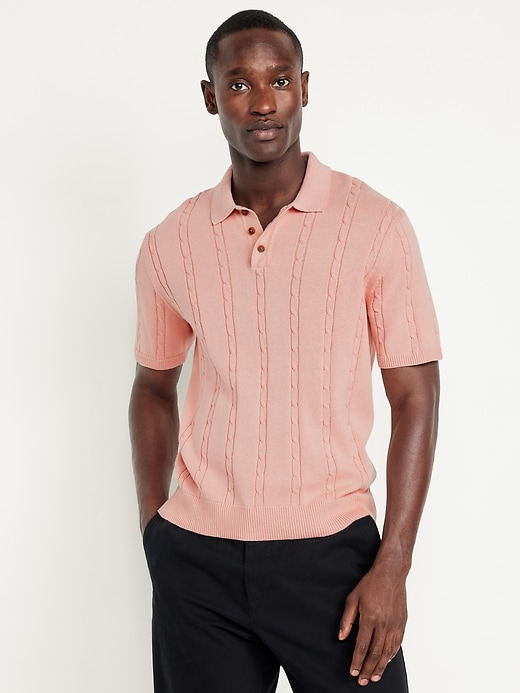 Image number 1 showing, Short-Sleeve Cable-Knit Polo