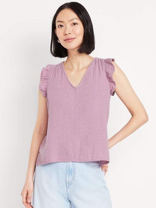 Image number 1 showing, Sleeveless Crinkle Gauze Top