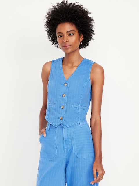 Button-Front Jean Vest