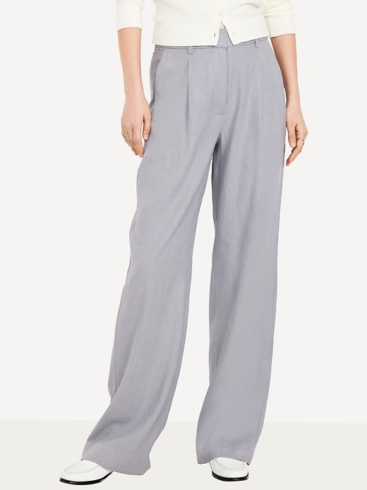 Image number 2 showing, Extra High-Waisted Linen-Blend Wide-Leg Trouser Pants