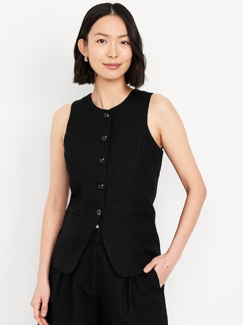 Gilet en mélange de lin boutonné devant