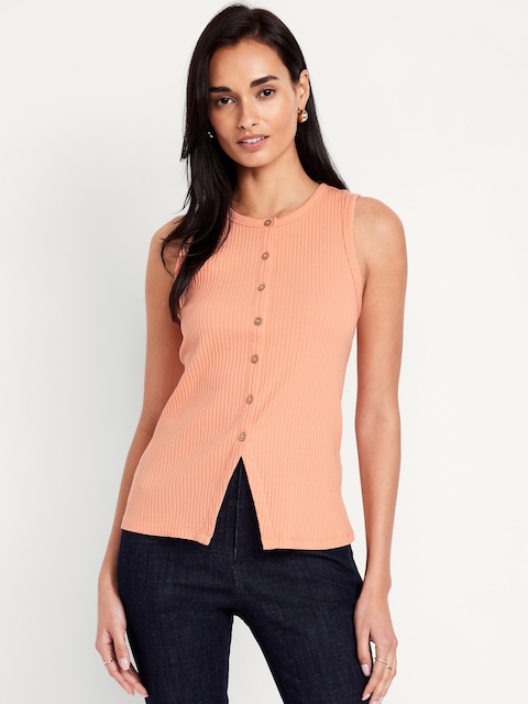Button-Down Ribbed Top