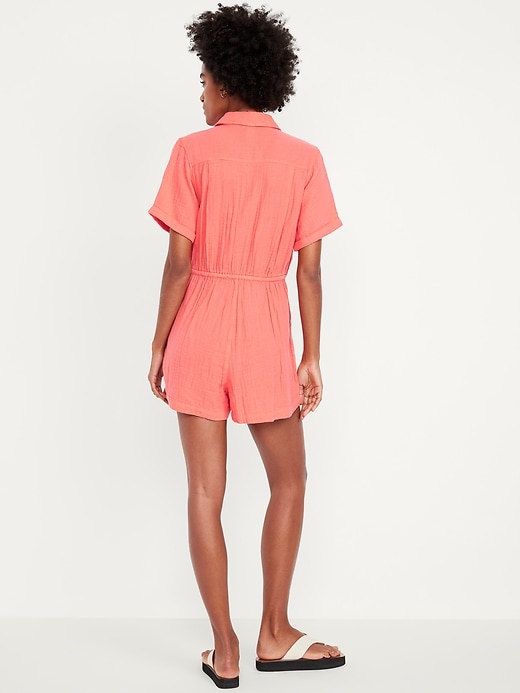 Image number 2 showing, Waist-Defined Crinkle Gauze Romper