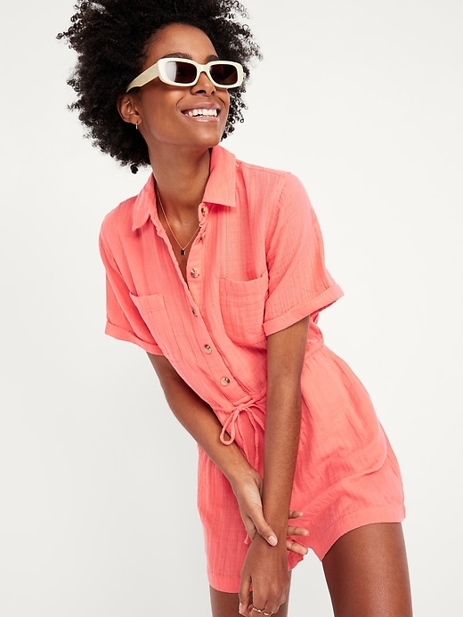 Image number 3 showing, Waist-Defined Crinkle Gauze Romper