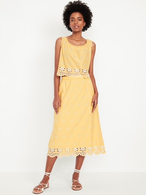 A-Line Eyelet Midi Skirt