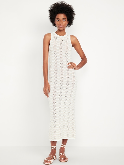 Sleeveless Pointelle-Knit Midi Dress