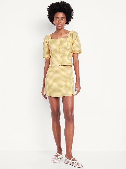 Image number 1 showing, High-Waisted Linen-Blend Mini Wrap Skort