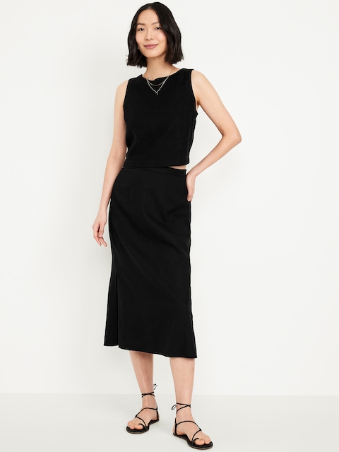 Mid-Rise Linen-Blend Midi Skirt