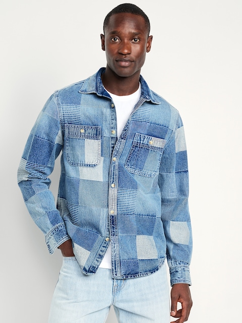 Chemise en denim à patchwork