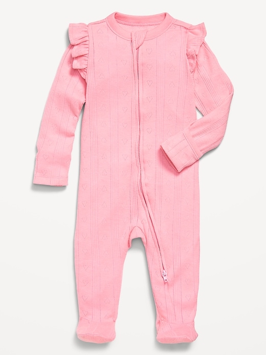 View large product image 1 of 3. 2-Way-Zip Sleep & Play Ruffled Footed One-Piece for Baby