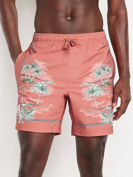 Image number 1 showing, Printed Swim Trunks -- 7-inch inseam