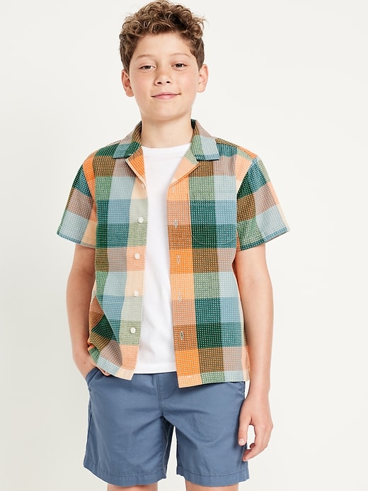 View large product image 1 of 3. Short-Sleeve Textured-Dobby Pocket Shirt for Boys