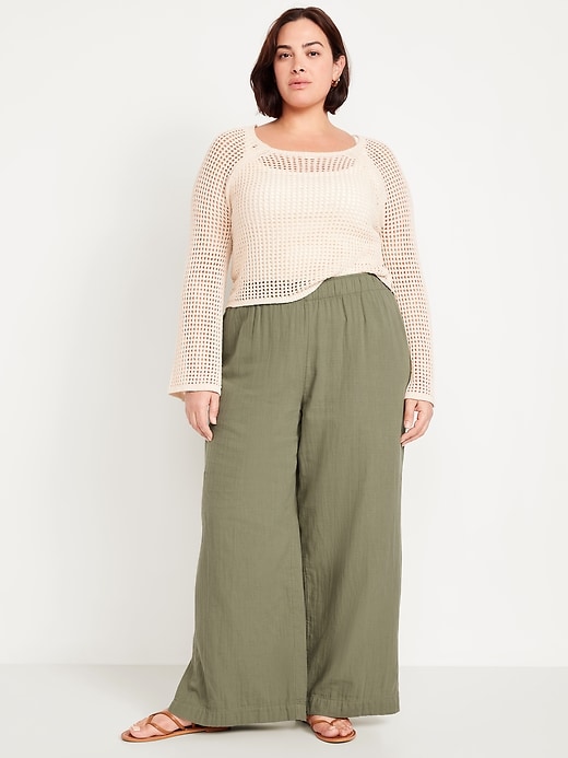 Image number 6 showing, High-Waisted Crinkle Gauze Wide-Leg Pants