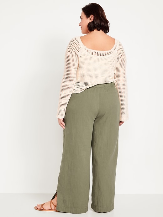 Image number 7 showing, High-Waisted Crinkle Gauze Wide-Leg Pants