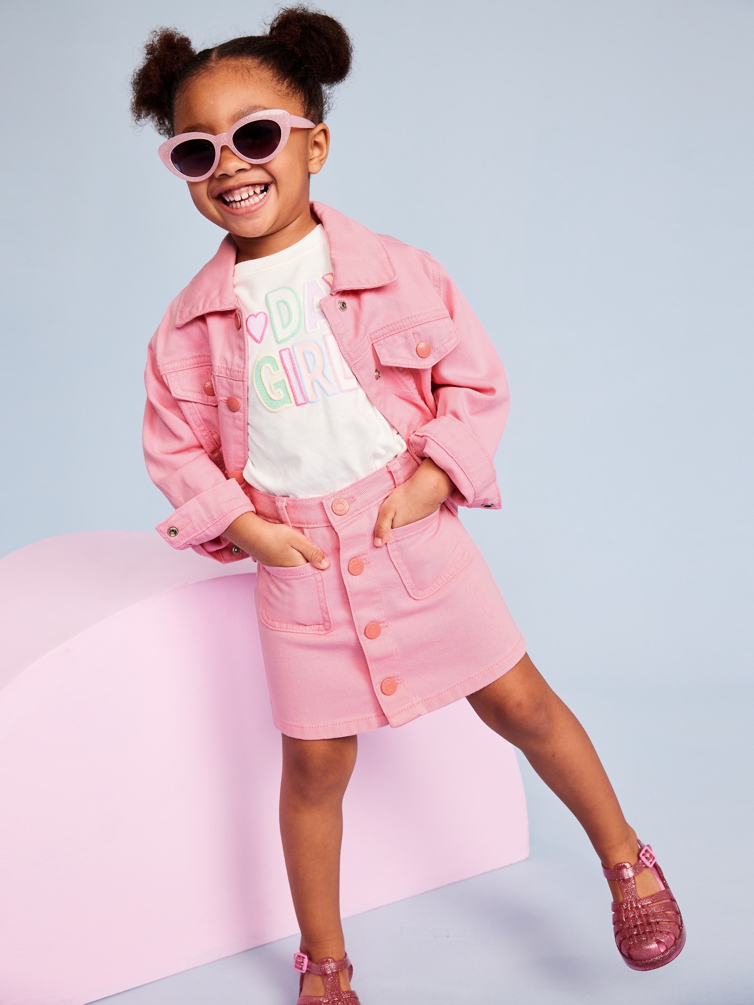 Cropped Trucker Twill Jacket for Toddler Girls