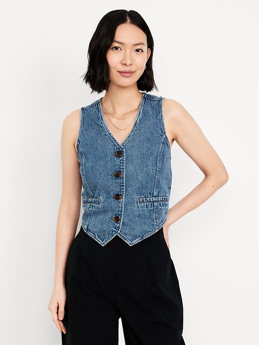 Image number 1 showing, Button-Front Denim Vest