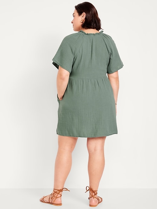 Image number 7 showing, Split-Neck Crinkle Gauze Mini Swing Dress