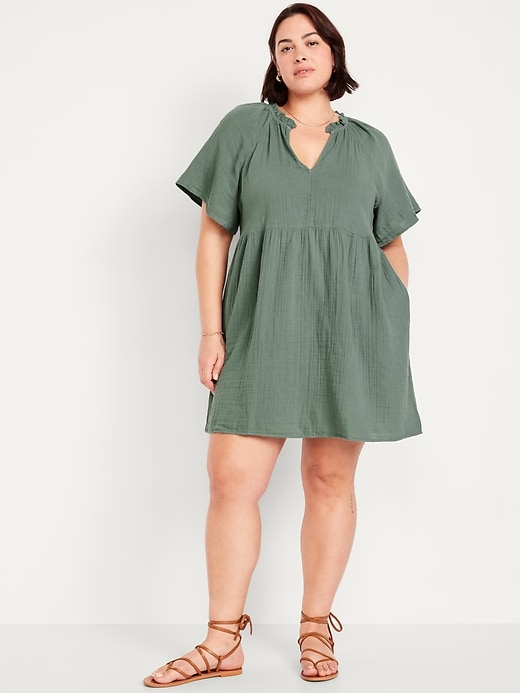 Image number 6 showing, Split-Neck Crinkle Gauze Mini Swing Dress