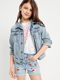 View large product image 3 of 5. High-Waisted Embroidered Frayed-Hem Jean Shorts for Girls