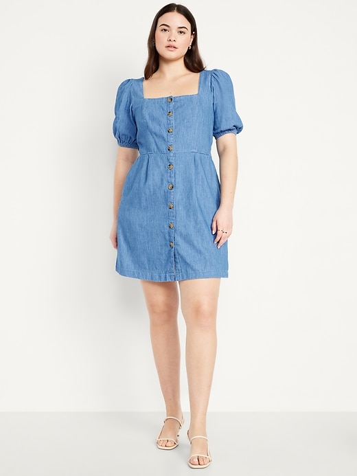 Image number 4 showing, Puff-Sleeve Jean Mini Dress