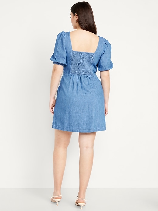 Image number 5 showing, Puff-Sleeve Jean Mini Dress