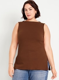 Slit-Neck Ribbed Top