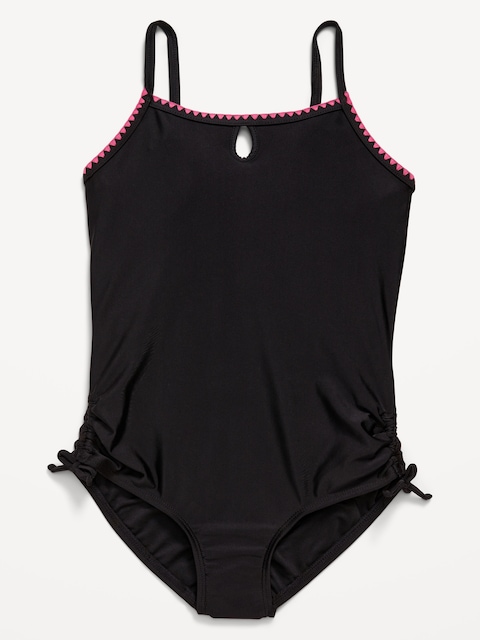 Embroidered Side-Ruched One-Piece Swimsuit for Girls
