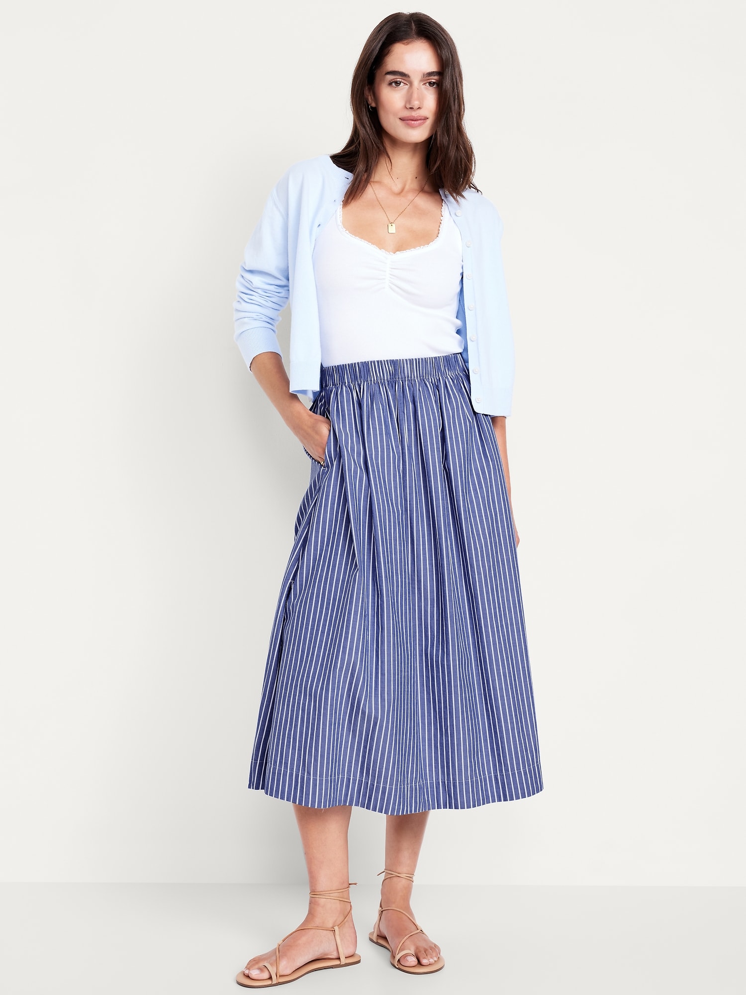 High-Waisted A-Line Midi Skirt