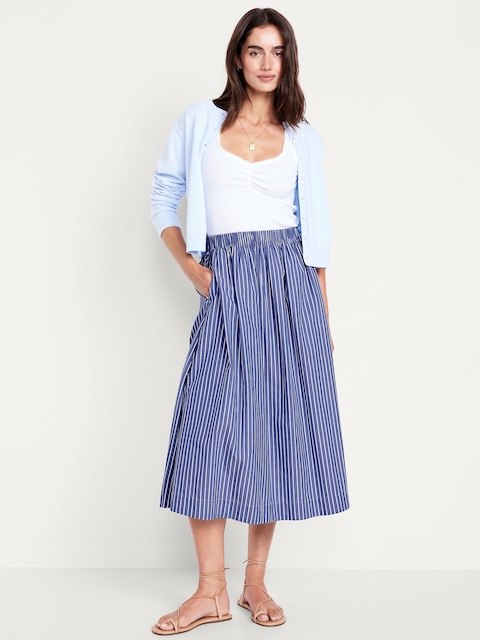 High-Waisted A-Line Midi Skirt