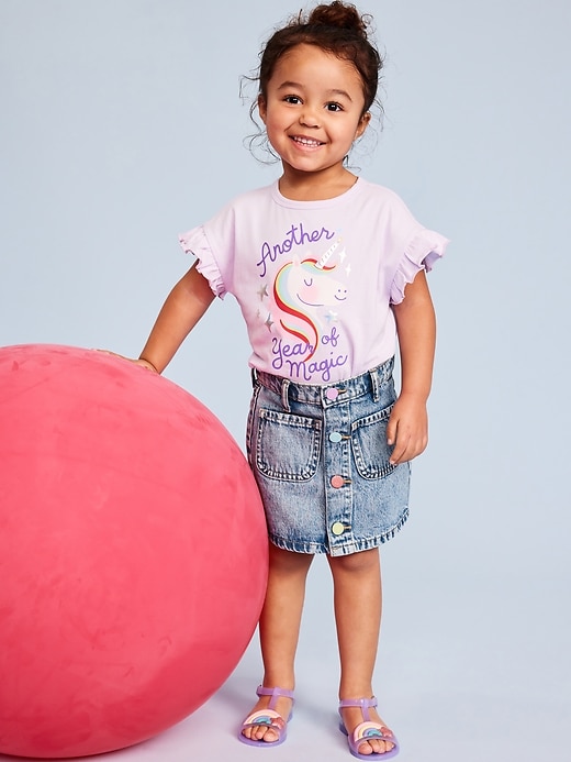 View large product image 1 of 5. High-Waisted Button-Front Jean Skirt for Toddler Girls