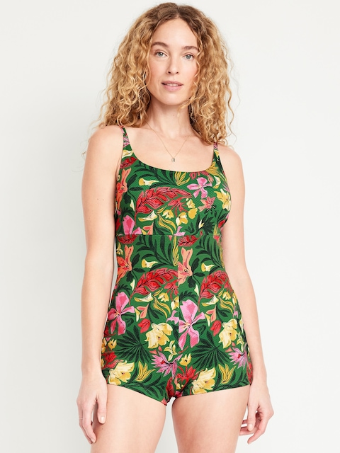 Textured Swim Romper -- 2.5-inch inseam - Green